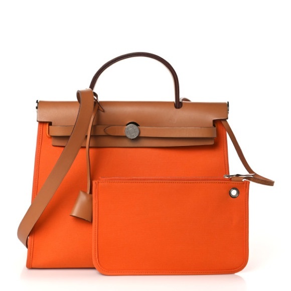 Hermes  Vache Hunter Toile Herbag Zip 31 PM Orange - Picture 2 of 13